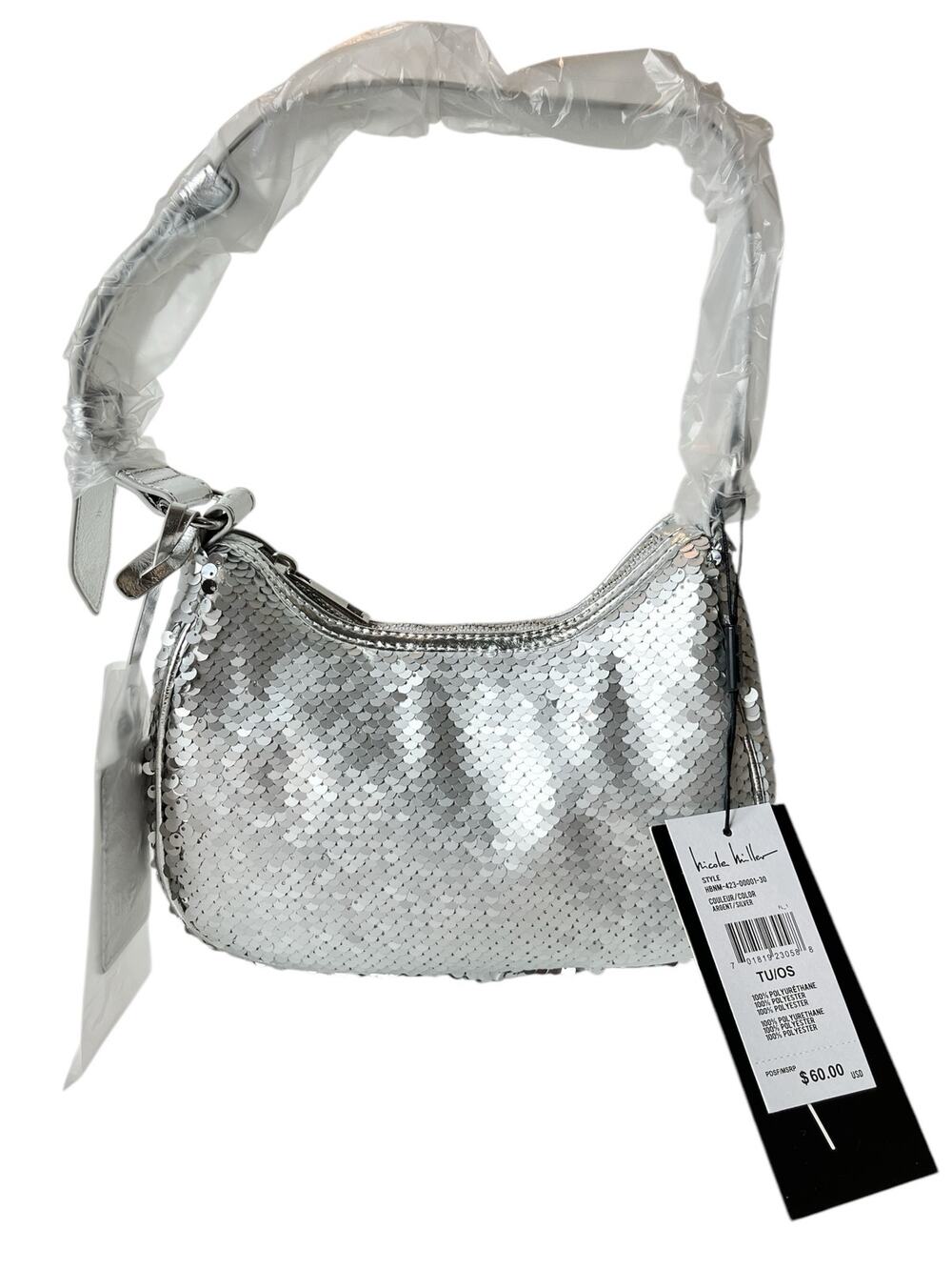 Nicole Miller Silver Sequin Small Shoulder Purse